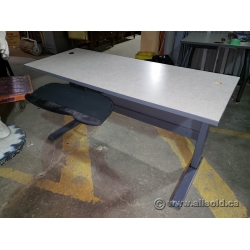 Height Adjustable Grey Table with Keyboard Tray, 60" x 24"
